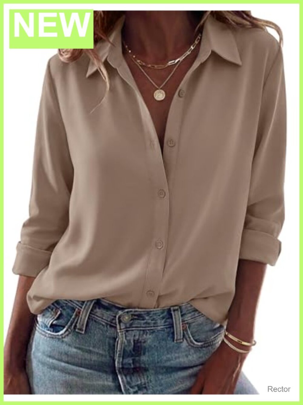 Women Long Sleeve Button Down Blouse Loose Fit Polyester Spandex Work Top